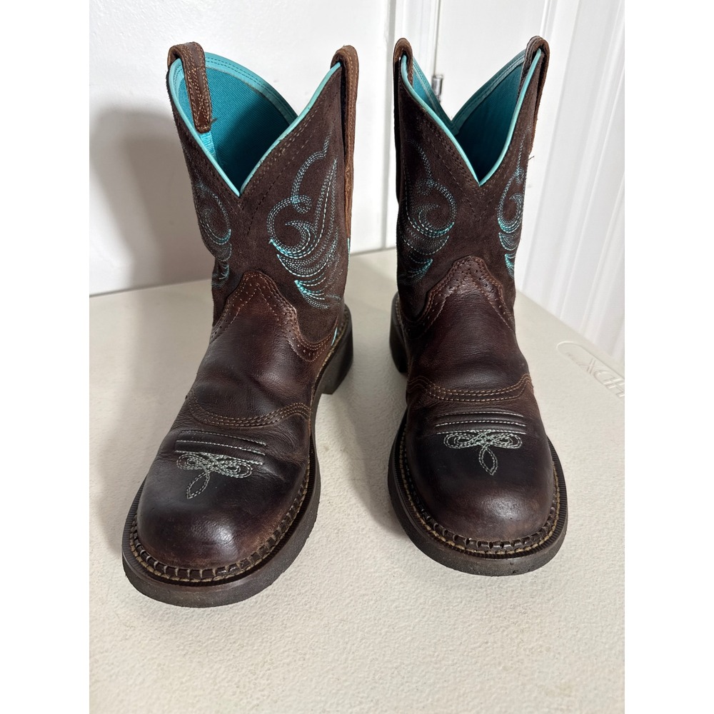 Ariat Fatbaby Western Boots Brown Leather Turquoise Stitching Round Toe Womens 8